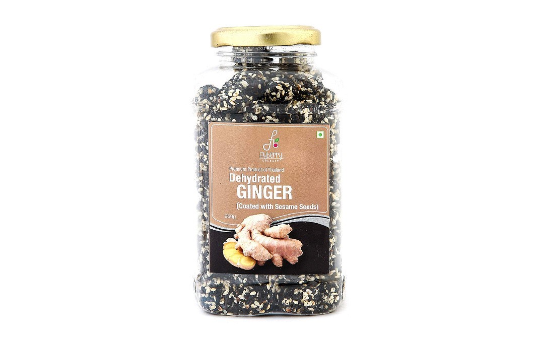 Flyberry Gourmet Dehydrated Ginger (Coated with Sesame Seeds)   Plastic Jar  250 grams
